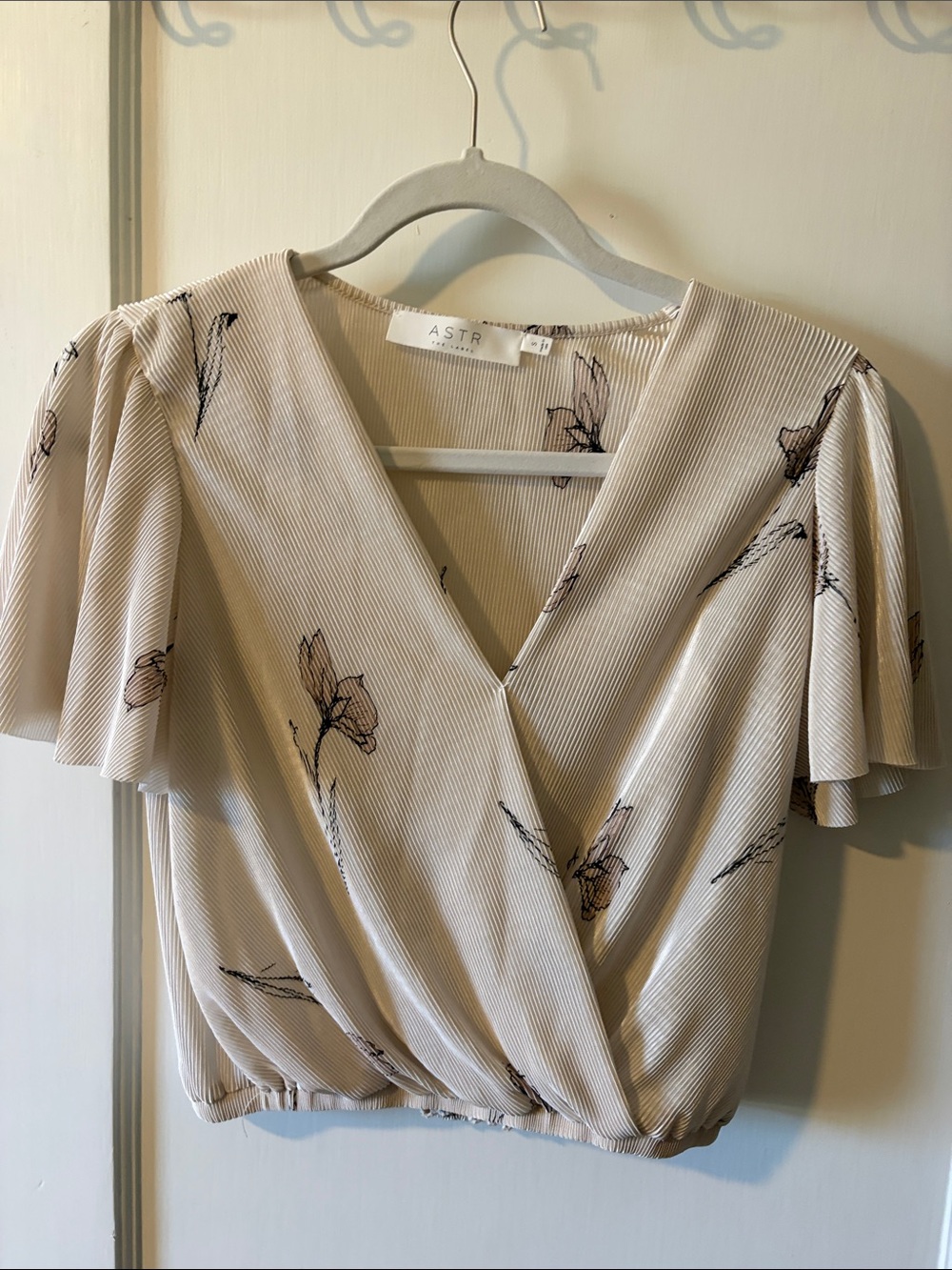 Astr Beige Floral Wrap Top